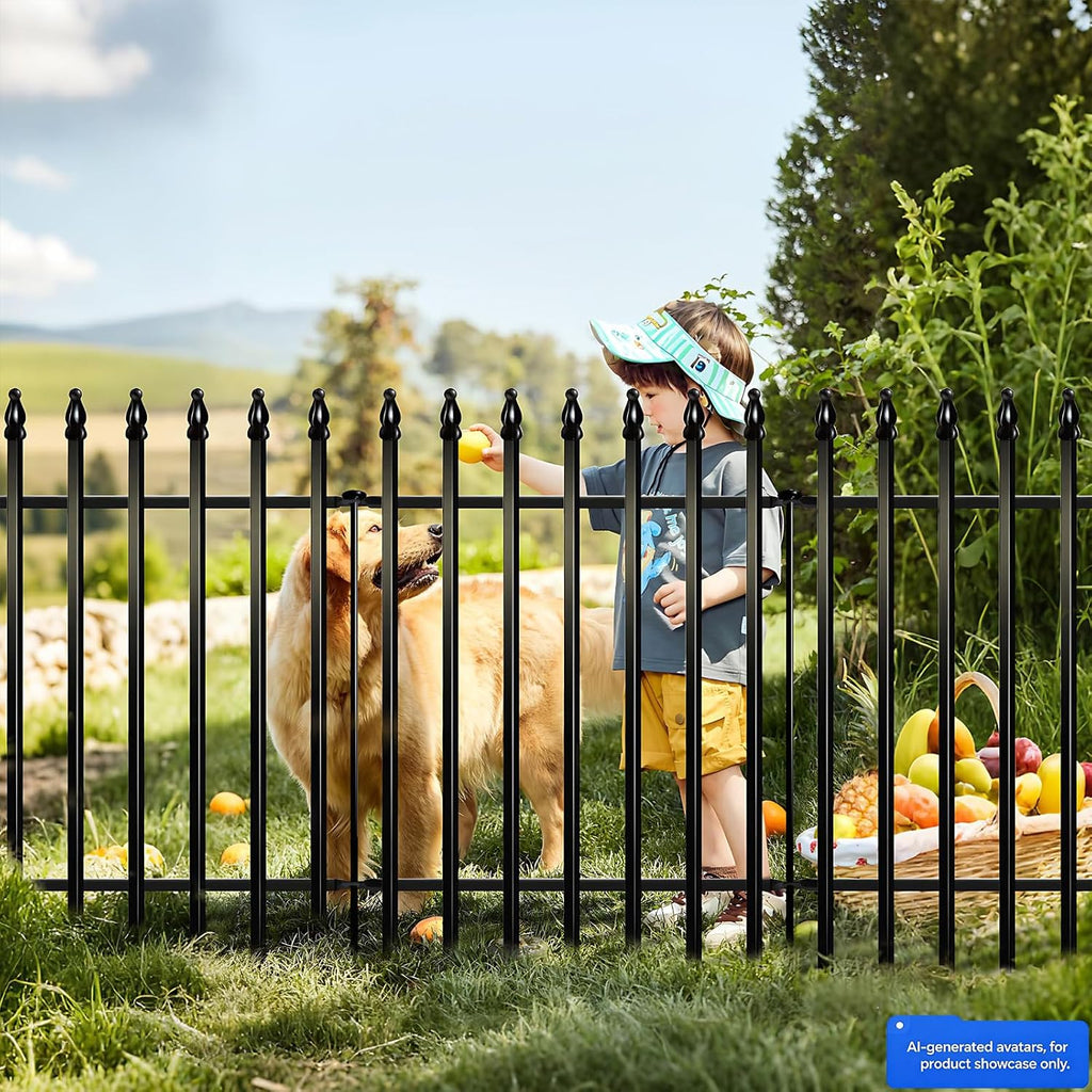 Metal Garden Fence 36" H x 28" W, 5 Panels (4 Panels + 1 Gate), Total 11.6 feet, Metal Border Folding Fence