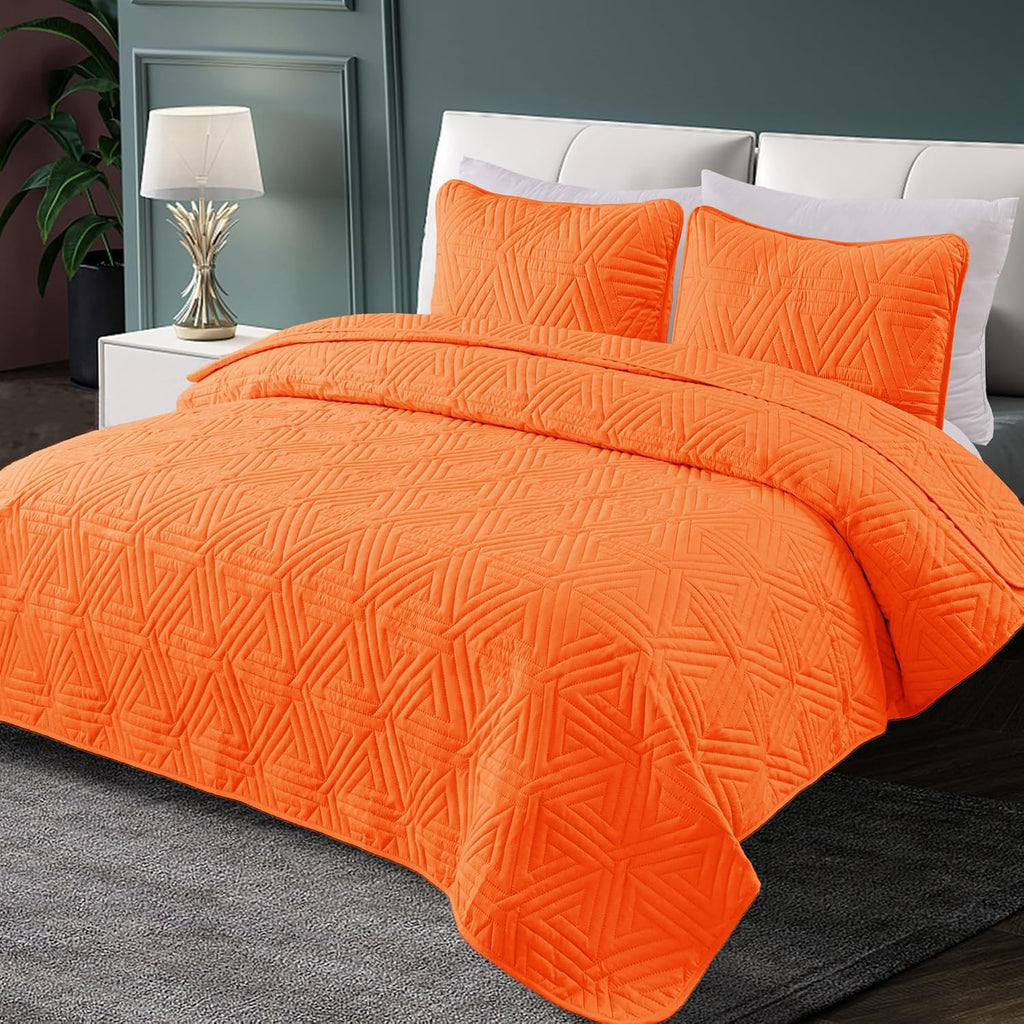 Soft Quilt Set for All Seasons, 3-Piece Ultrasonic Geometric Quilts Bedding Set, Lightweight Reversible