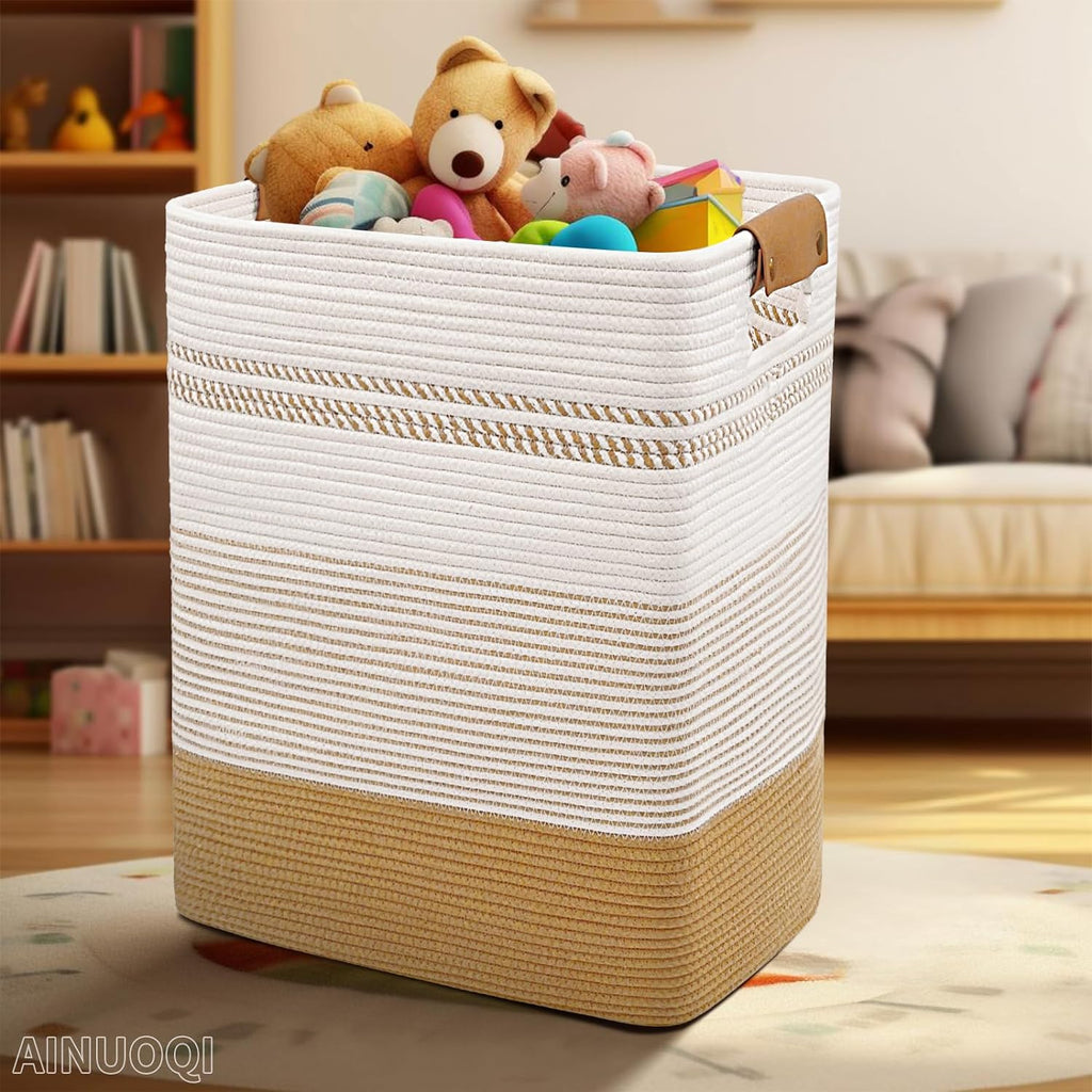 Large Laundry Hamper Basket, 85L Cotton Rope Woven Storage Bin for Blankets, Dirty Clothes Toys, Decorative Tall