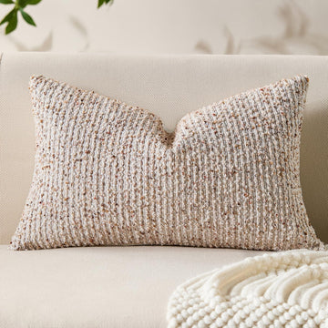 Decorative Lumbar Pillow Cover 12x20 Beige Striped Soft Wool Lumbar Throw Pillow Neutral Textured Boho Cushion Covers