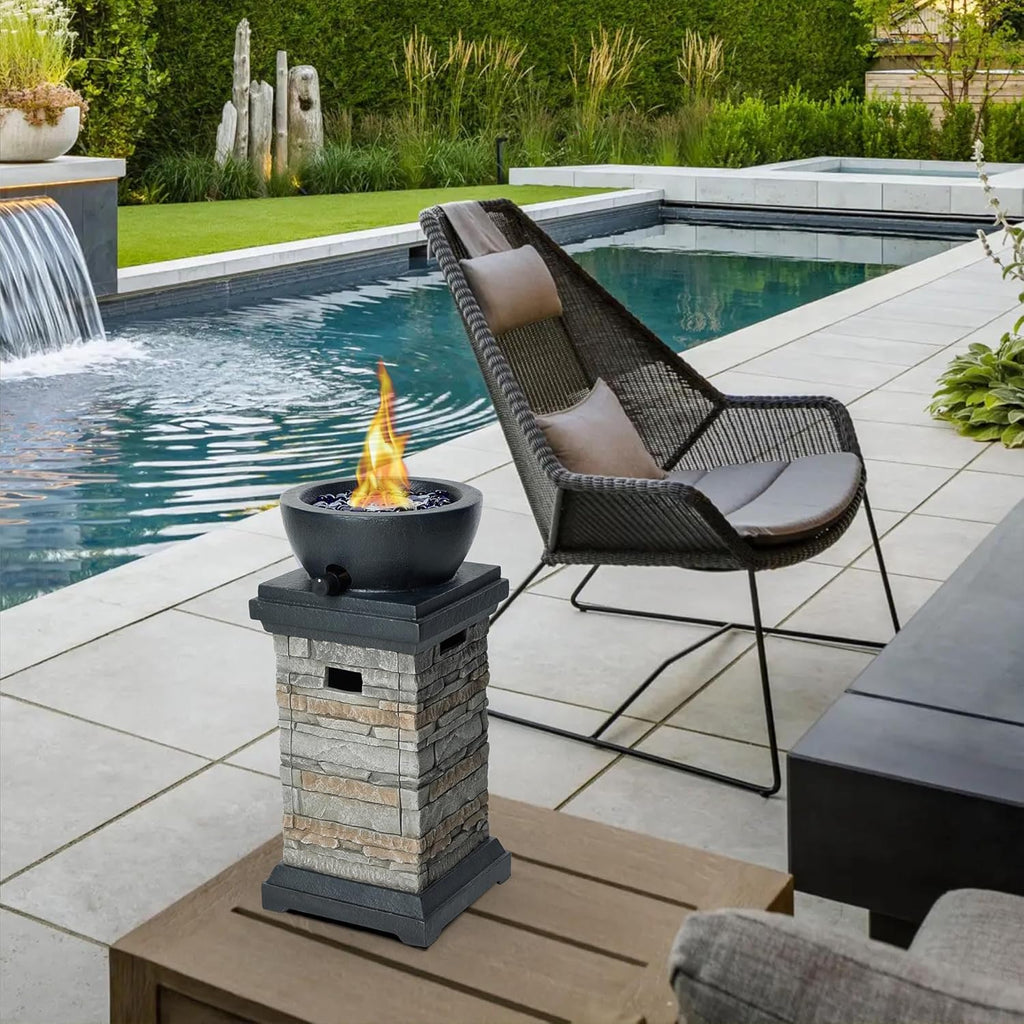 Propane Fire Pit Table 28 Inch 50,000BTU Rectangle Gas Fire Pit with Glass Wind Guard
