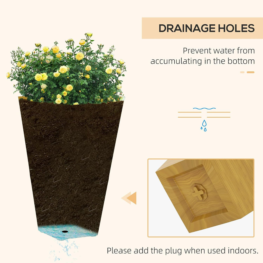 Outdoor Planters,Set of 3 Taper Planters with Drainage Holes and Plug,Faux Wood Flower Pots for