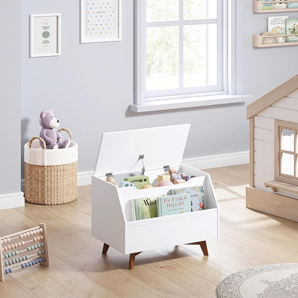 Kids Toy Box, Toy Chest with Bookshelf, Kids Storage Organizer Bench | Wooden Toy Trunk With Lit, Gently Tapered