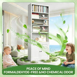 71" Metal Bookcase with Adjustable Shelves 7 Tier Bookshelf with Doors,Tall Display Cabinet Industrial Bookshelves