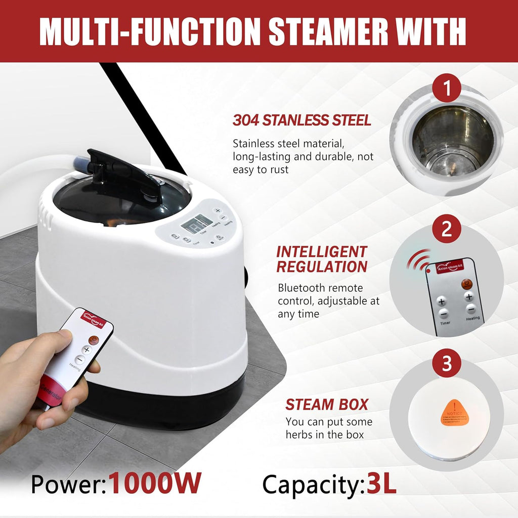 Sauna Box, Portable Steam Sauna for Home with 1000W 3L Steamer, 9-Level Temperature Control & Remote