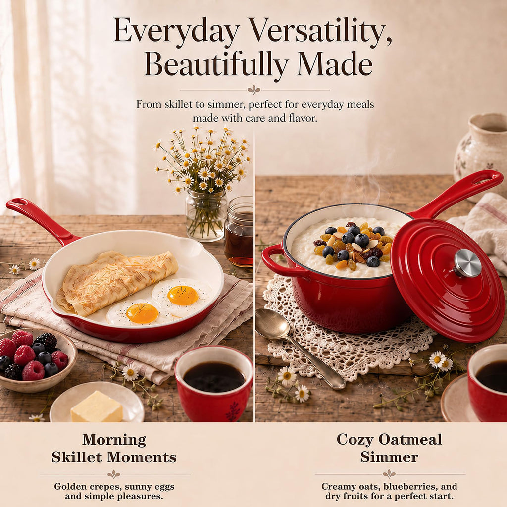 5-Piece Enameled Cast Iron Cookware Set with Lids