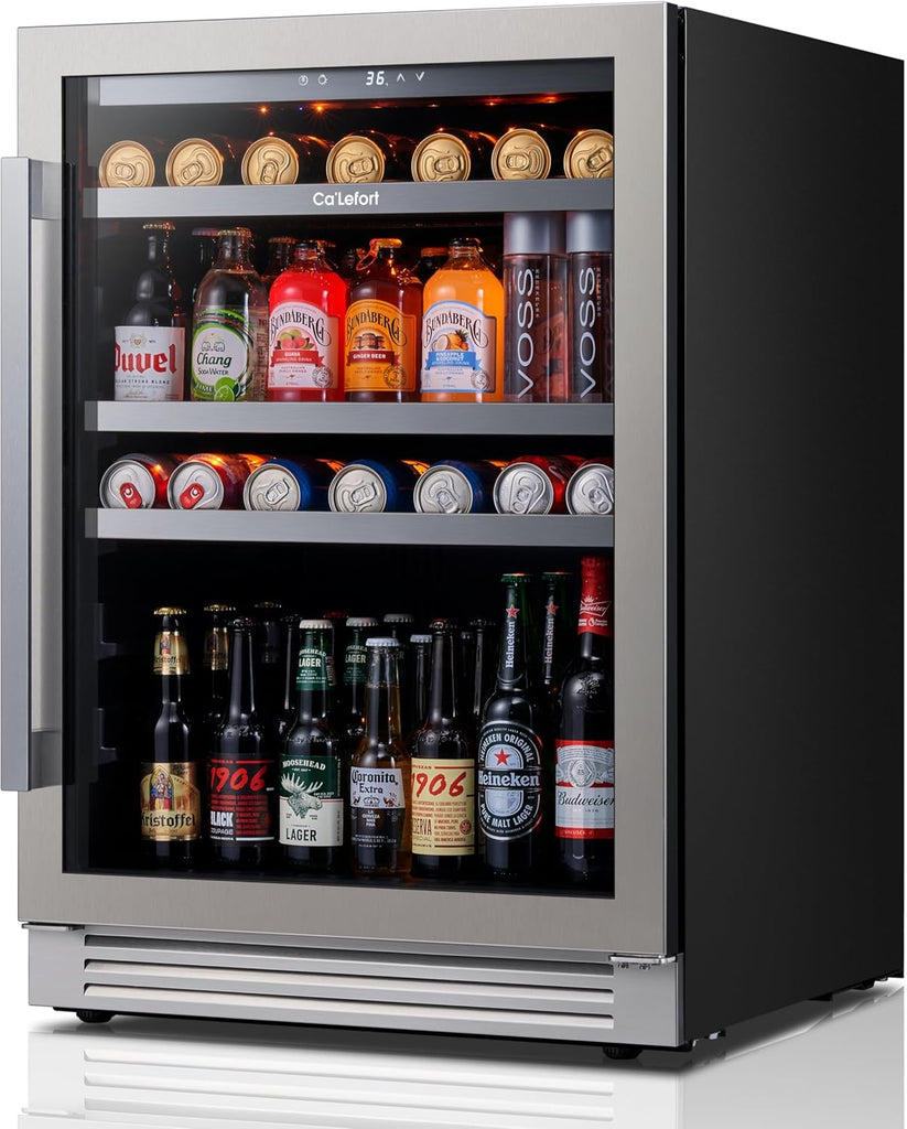 Beverage Refrigerator Cooler - 24 Inch Beverage Fridge 180 Can with Glass Door, 