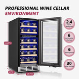 15 Inch Dual Zone Wine Fridge, 30 Bottles Under Counter Wine Cooler Refrigerator