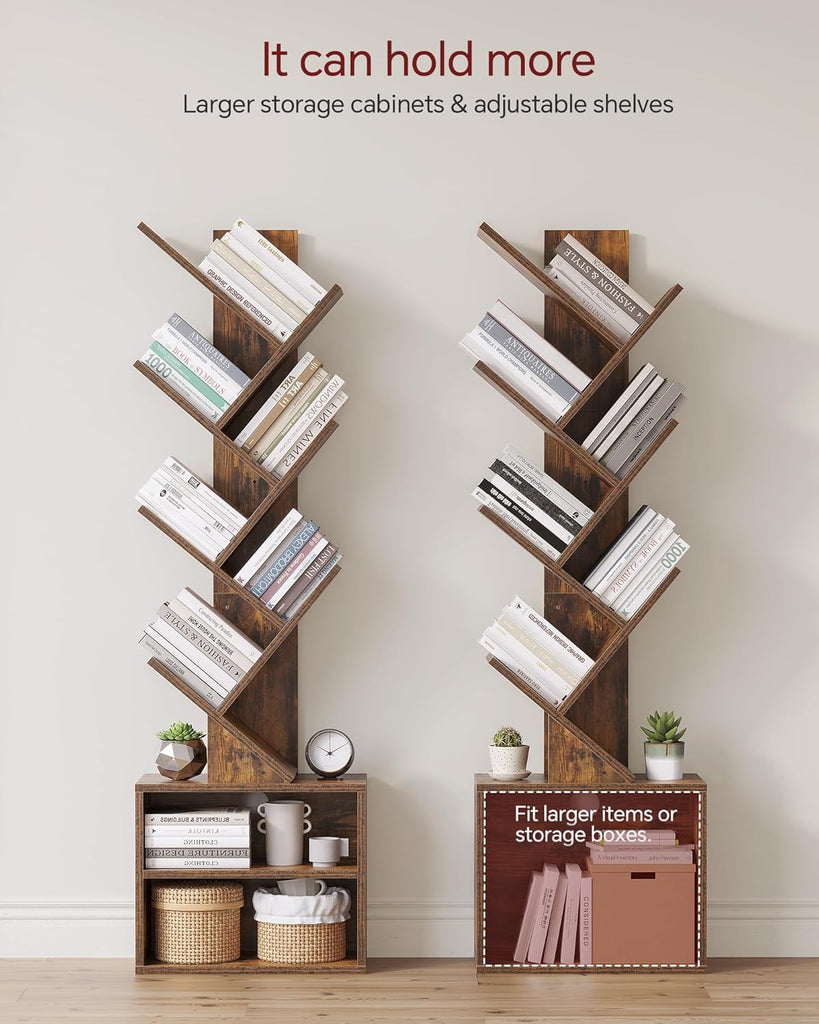 6 Tier Tree Bookshelf, Small Bookcase with Storage Cabinet, Modern Tall Narrow Bookshelves Organizer
