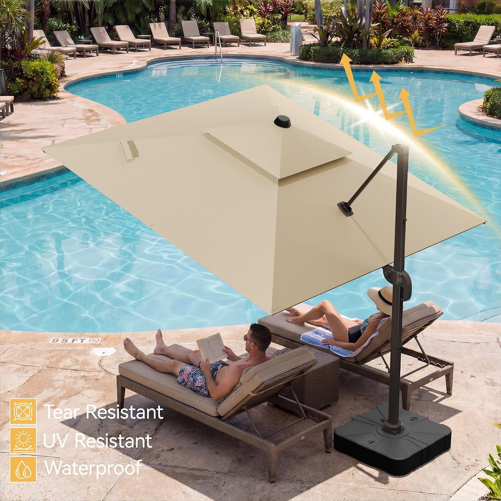 10x10 FT Patio Umbrella, Large Cantilever Double Top Heavy Duty Offset Umbrellas with 360° Rotation