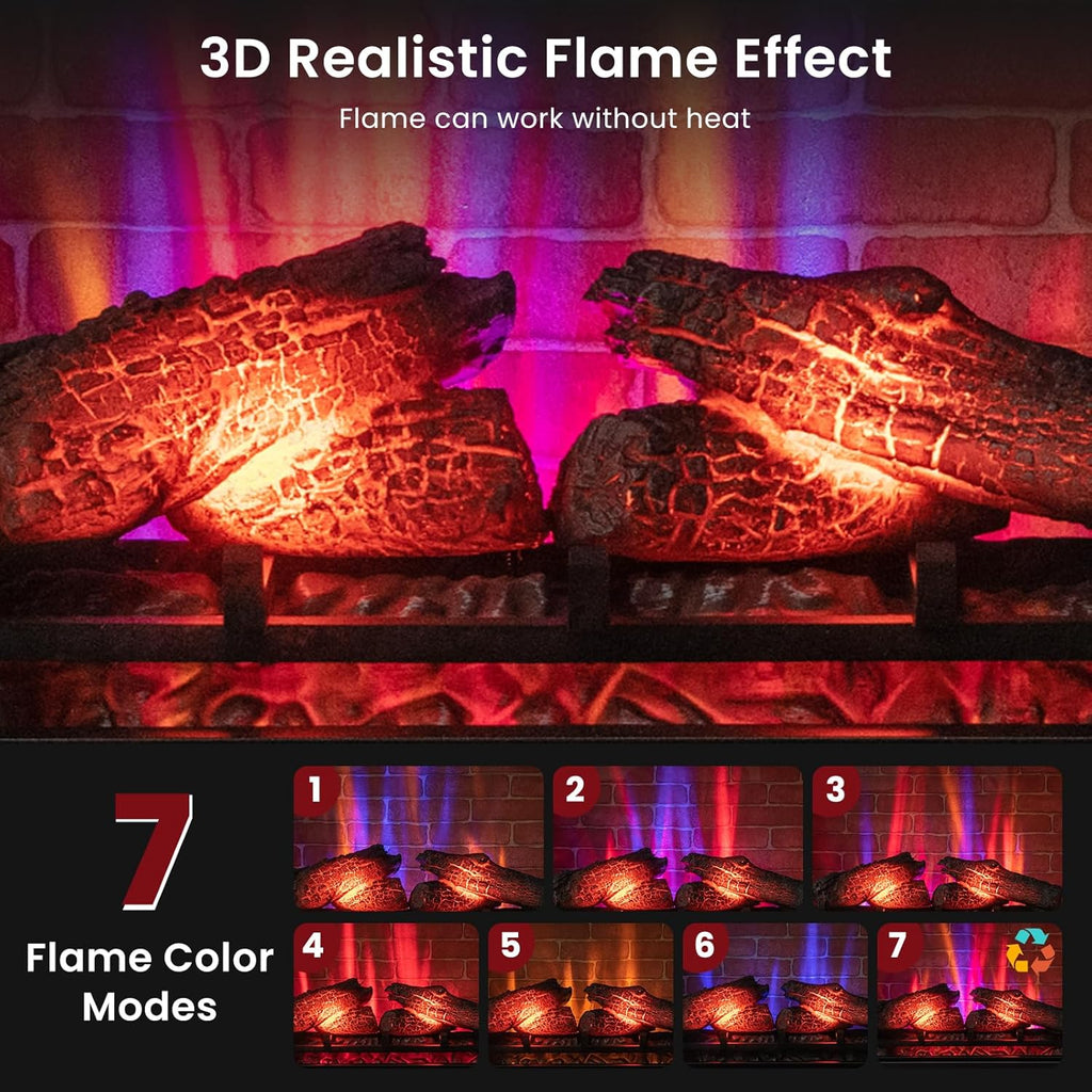 27 Inch Electric Fireplace with Mantel, 3-Sided Glass View, Wooden Surround Firebox, Freestanding Heater with 7 Flame Colors, Remote Control, Timer, Overheat Protection, 1400W, White