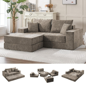 79" Boneless Cloud Modular Sectional Loveseat Sofa Couch, Brown