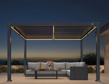 Solar Louvered Pergola 92KS 10' x 12' with LED String Lights and Control Panel Aluminum Outdoor Pergola with