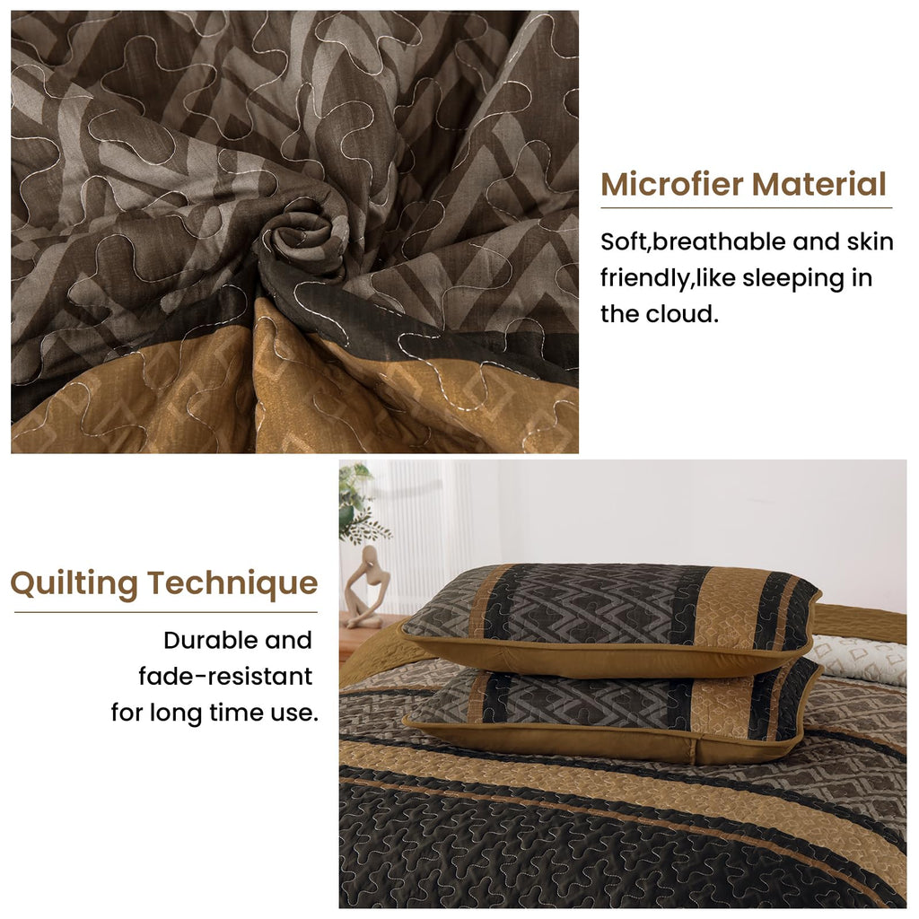 Quilt, Striped Fall Bedding Set, Boho Bedspread, Brown