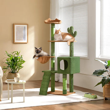 Cactus Cat Tree | 59.5in Cat Tower w/Cute Perch, Cozy Condo