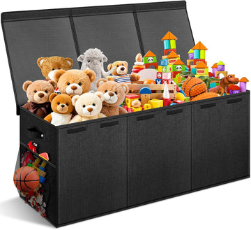 Extra Large Toy Box with Lids, Collapsible Storage Bin, 38"x16"x14",Black | Sturdy Chest Basket with Dividers for