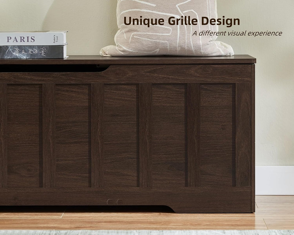 51.2" Storage Chest Extra Large,Wooden Storage Bench,Espresso | Chest with 2 Safety Hinges, 51.2*15.7*19.1inches