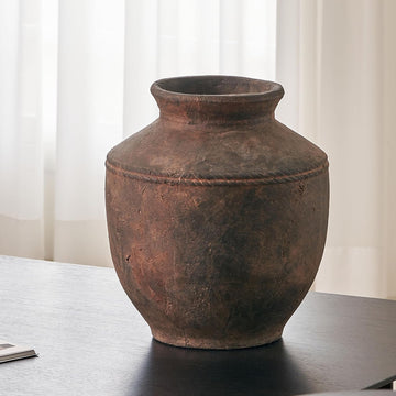 Ceramic Rustic Vase, 13.6" Tall Zen Style Terra Cotta Pitcher, Distressed Farmhouse Decor, Pottery Decorative Flower