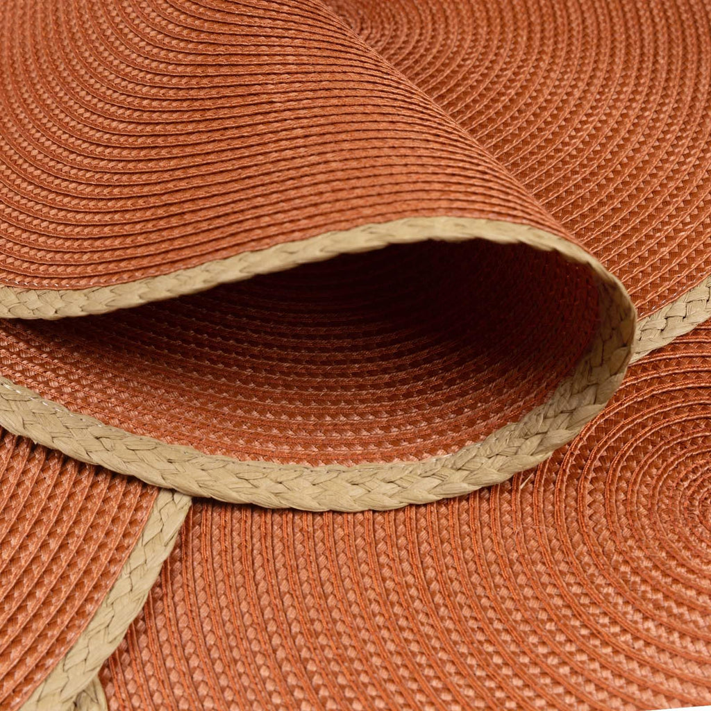 Round Placemats Set of 6, Woven Table Mats, Thin Edge, Dark Orange