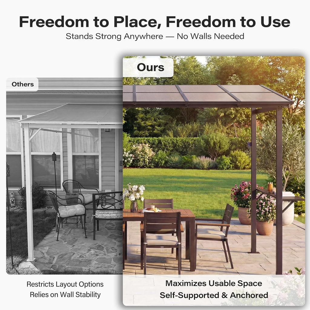 12x6 ft Hardtop Grill Gazebo, Outdoor Sloping PC Roof BBQ Patio Metal Gazebo with Shelves and Hooks