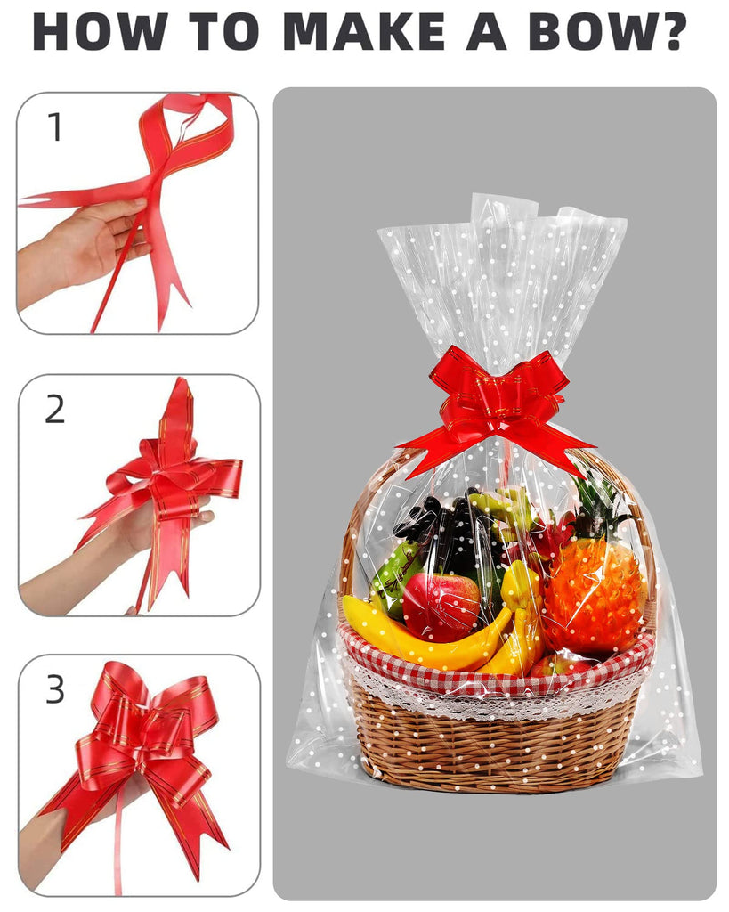 White Dot Cellophane Bags 50PCS, 18x30 Inch Gift Basket Wrap