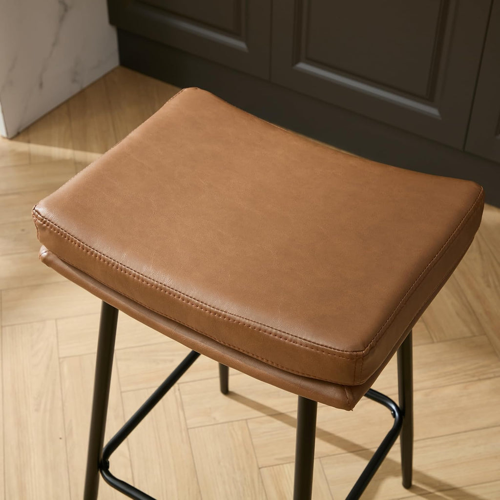 Saddle Bar Stools Set of 3,Counter Height Bar Stools Counter Farmhouse Modern Faux Leather Barstools with Upholstered