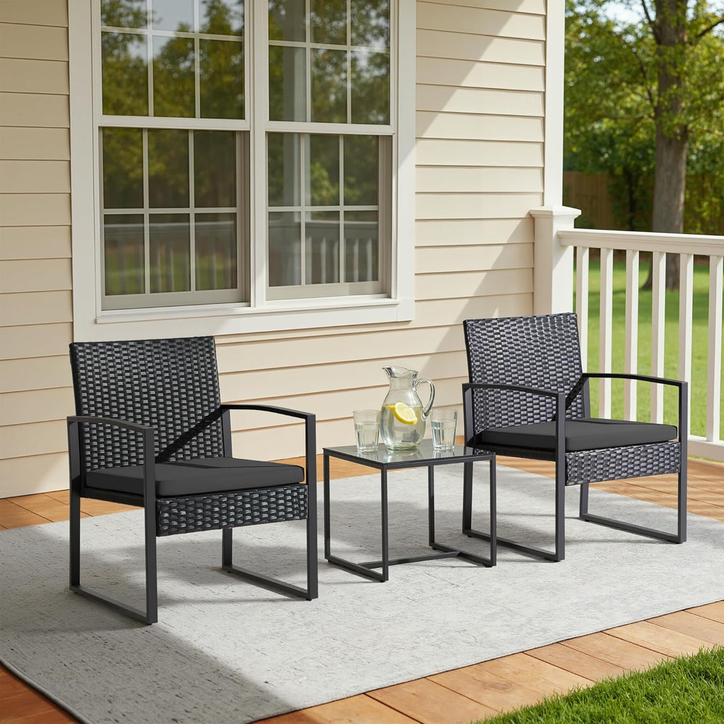 3 Piece Wicker Conversation Bistro Sets Outdoor Patio Set Modern Rattan Chair Furniture Sets with Coffee Table