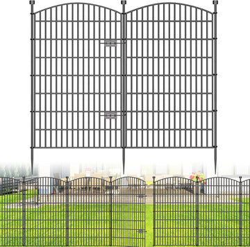 10 Panels No Dig Decorative Garden Fence with Gate - 48 in (H) x 22.6 ft (L), Dog Fence Outdoor for Yard, Rustproof