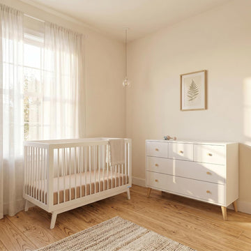 Harmony Wood Baby Crib & Dresser Set, Nursery Furniture Combo, White | Soho 3-in-1 Convertible, Beechwood, Made in