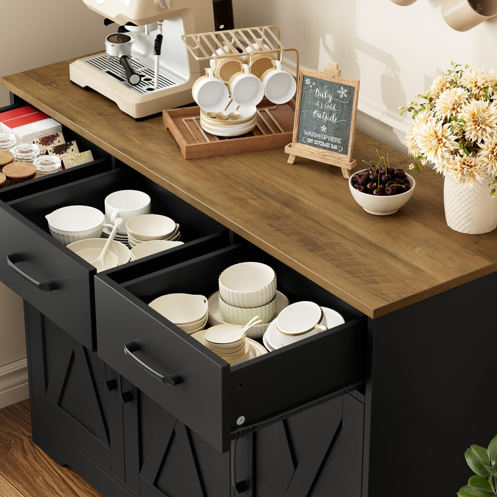 Kitchen Buffet Cabinet with Storage, Sideboard Coffee Bar, Black