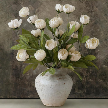 6 Pcs 27" Faux Silk Peony Artificial Flowers Stems for Vase(Cream) | Bulk Fake Peonies Branches with Stems, for DIY