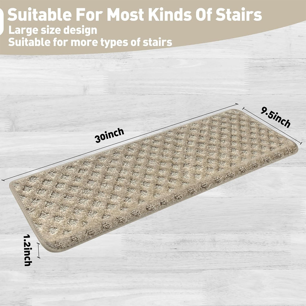 Bullnose Carpet Stair Treads for Wooden Steps Indoor 14 Pcs | 30x9.5 Inch Self Adhesive Tape Free Non Slip Indoor