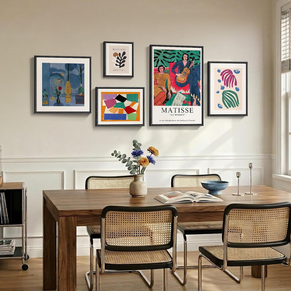 Large Framed Matisse Canvas Wall Art , 5 Piece Abstract Modern Art Botanical Painting Prints Wall Decor, Colorful
