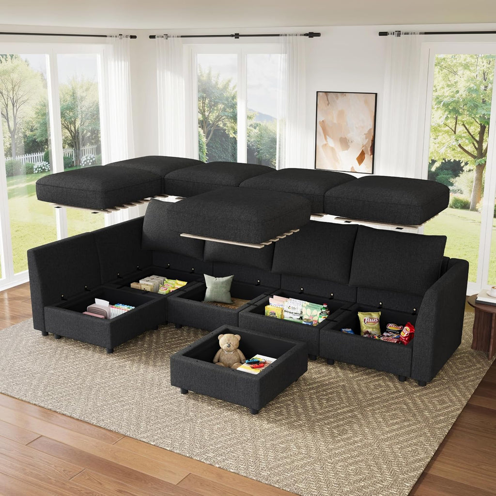 Modular Sectional Couch L Shaped Sectional Sofa with Storage, Convertible Couches - Linen Grey