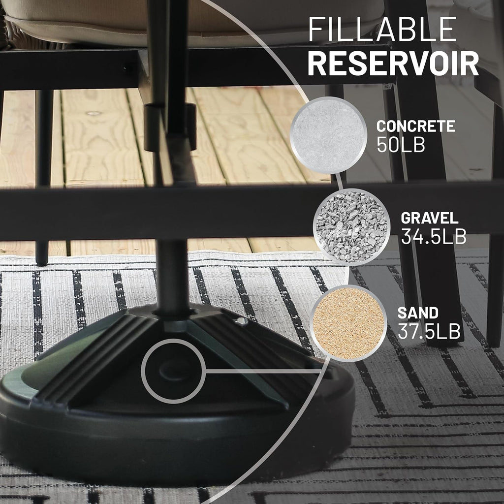 Durable 50 Pound Fillable Umbrella Base Designed to be Used with a Patio Table - Black