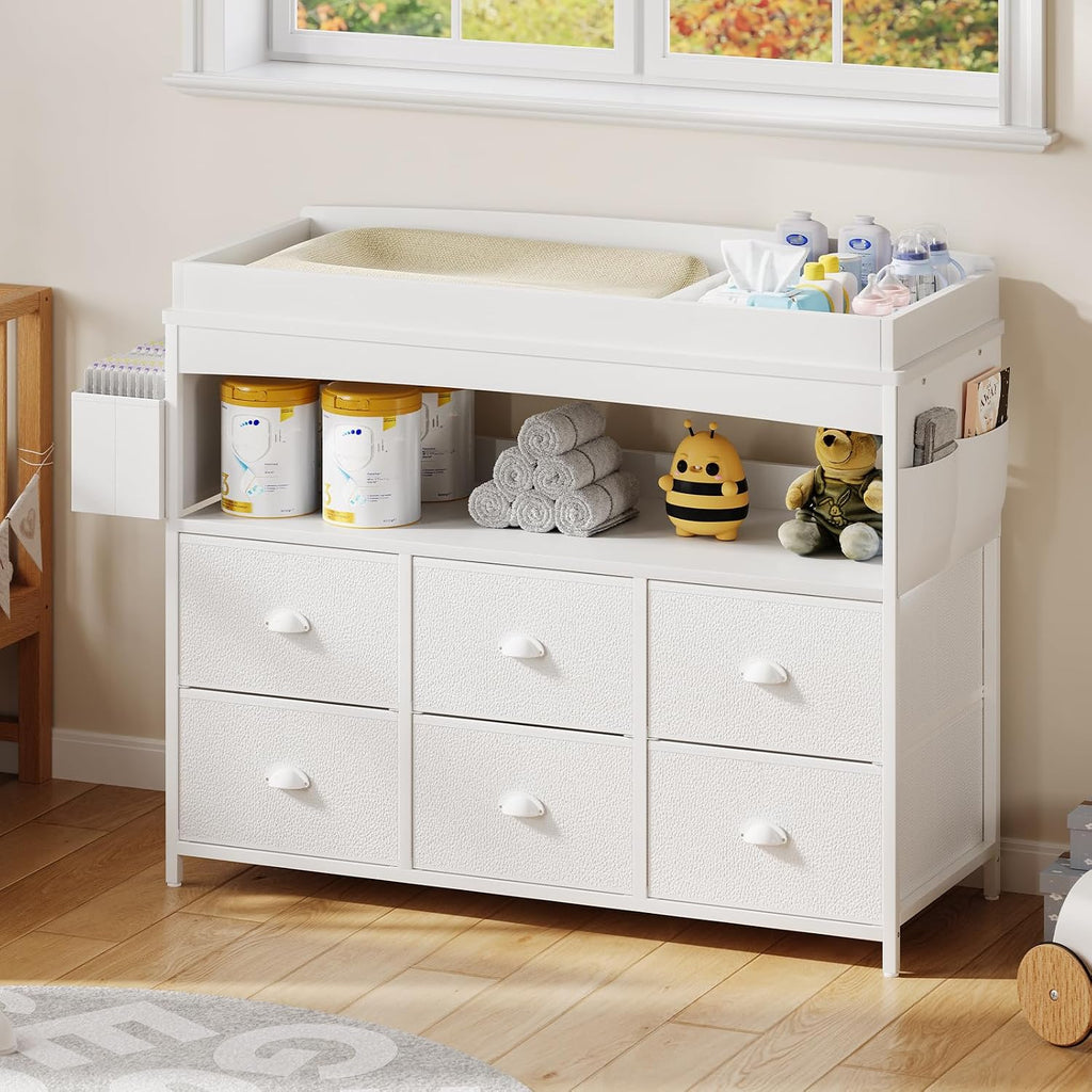 Changing Table with Storage, Changing Table Dresser, Diaper Changer Crib Sleeper Fabric Drawers, Storage Dividers
