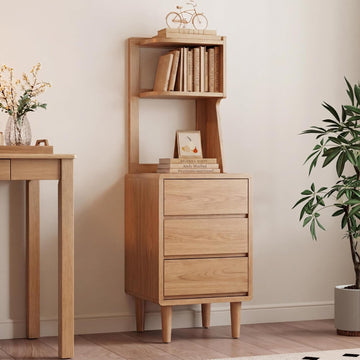 Solid Wood Bookshelf Nightstand Combo, Tall Nightstand with Bookshelf | Oak Nightstand Bookshelf,Narrow Nightstand