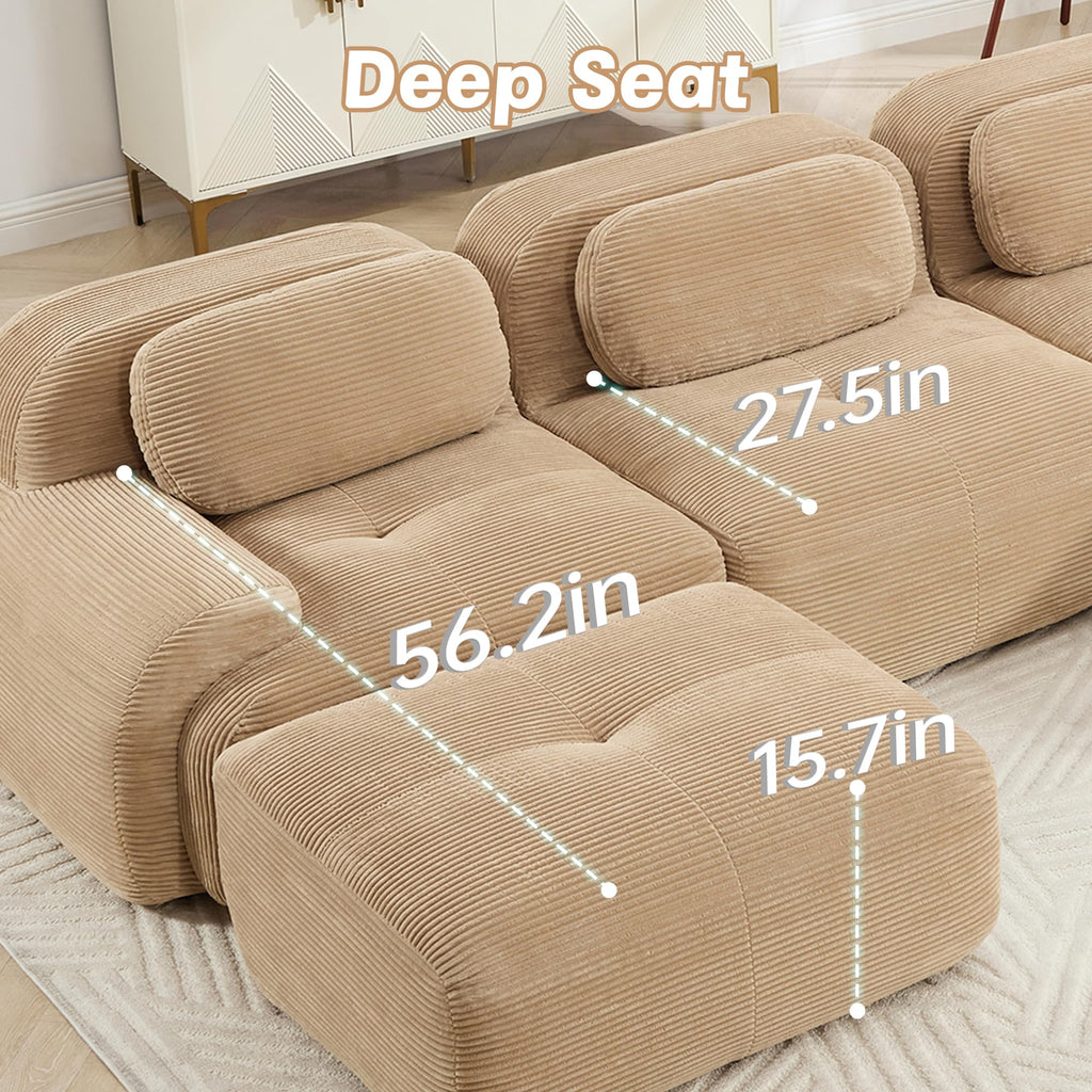 152.7 Inch U-Shaped Modular Sectional Sofa, 4-Seater Boneless Couch, Camel