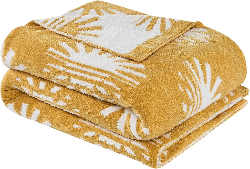 Throw Blanket, Chenille Microfiber Blankets, Soft Cozy Fluffy Warm Knitted Sunset Blanket, Chair, Reversible Fuzzy