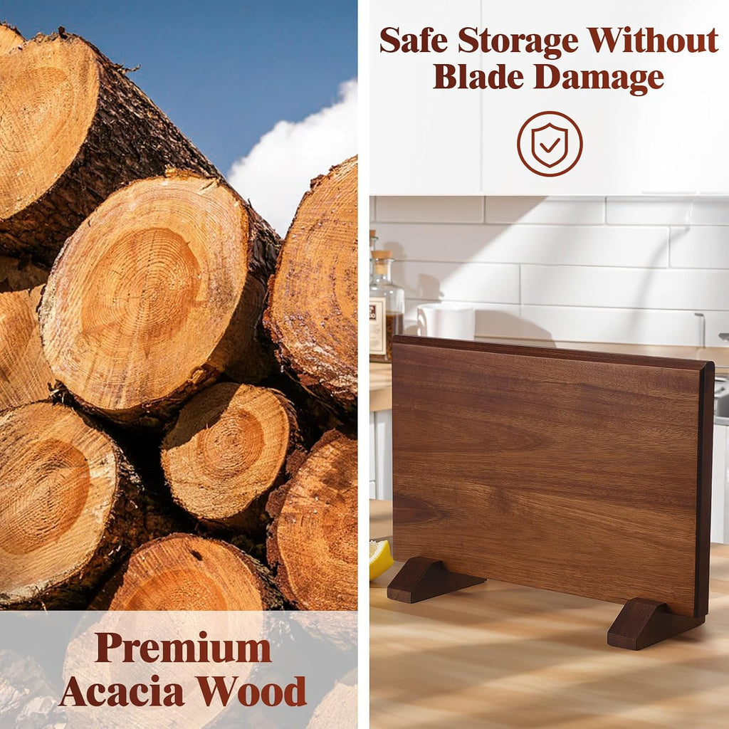 Magnetic Knife Block, Double-Sided Thick Acacia Wood Knife Holder Stand with Strong Magnets, Multifunctional Kitchen