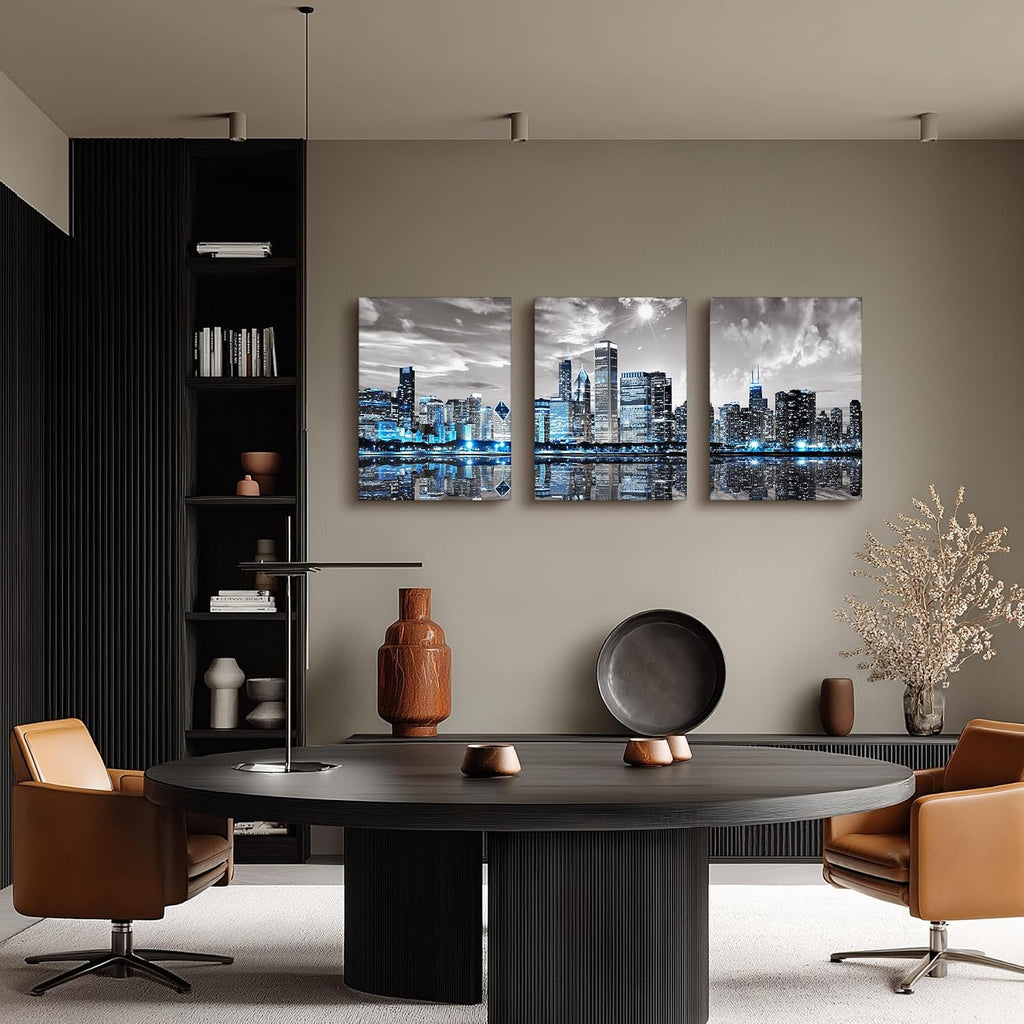 Chicago Skyline Wall Decor, City Night Canvas Prints