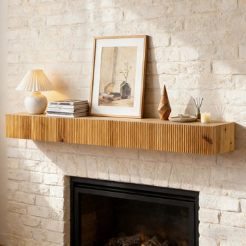 Fireplace Mantel, 60" Wood Fluted Floating Mantel Shelf for Over Fireplace or Under TV, Rustic Handcrafted Floating