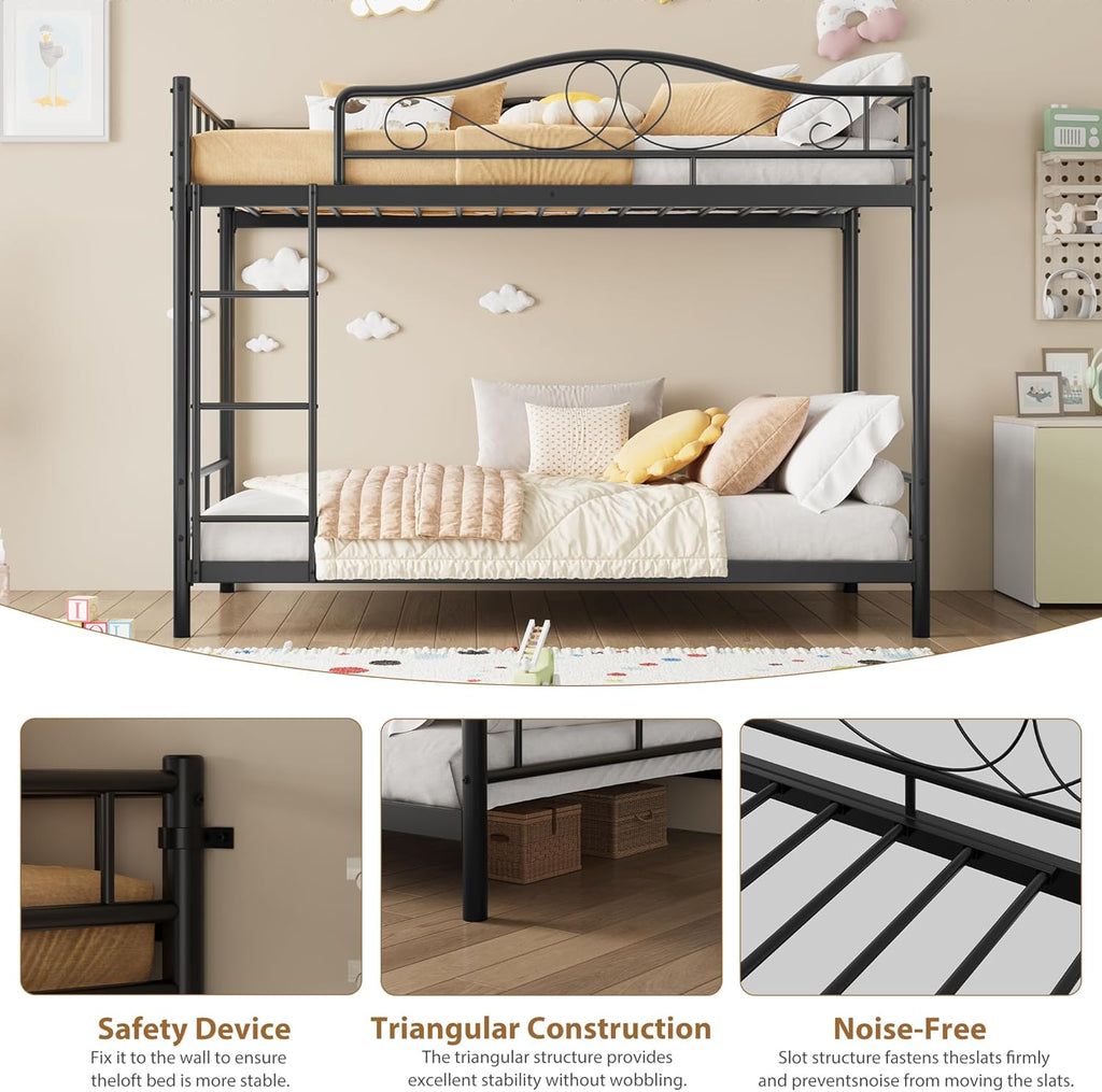 Bunk Bed Twin Over Twin with Ladder & Full Safety Guardrail