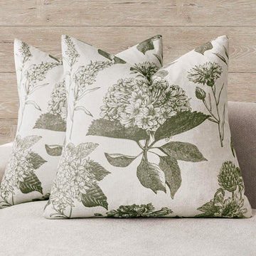 Set of 2 Linen Floral Vintage Throw Pillow Covers Neutral Accent Print Decorative Cushion Covers Farmhouse Home