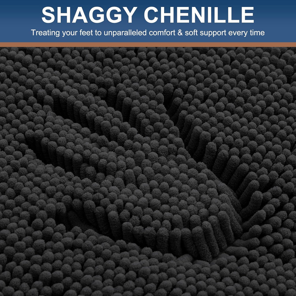 Chenille Bathroom Rugs Sets 2 Piece (30x20+24x16, Black) | Soft Absorbent Machine Washable Non Slip Shaggy Bath Rug
