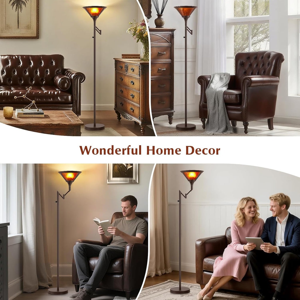 Floor Lamps - 70" Brown Torchiere Standing Floor Lamp with Adjustable Swing Arm