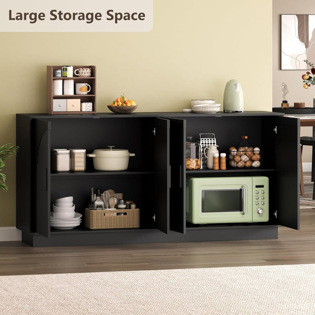 Buffet Cabinet with Storage, 65" W Fluted Sideboard Buffet Cabinet with Adjustable Shelves, Single-Box Modern Wood
