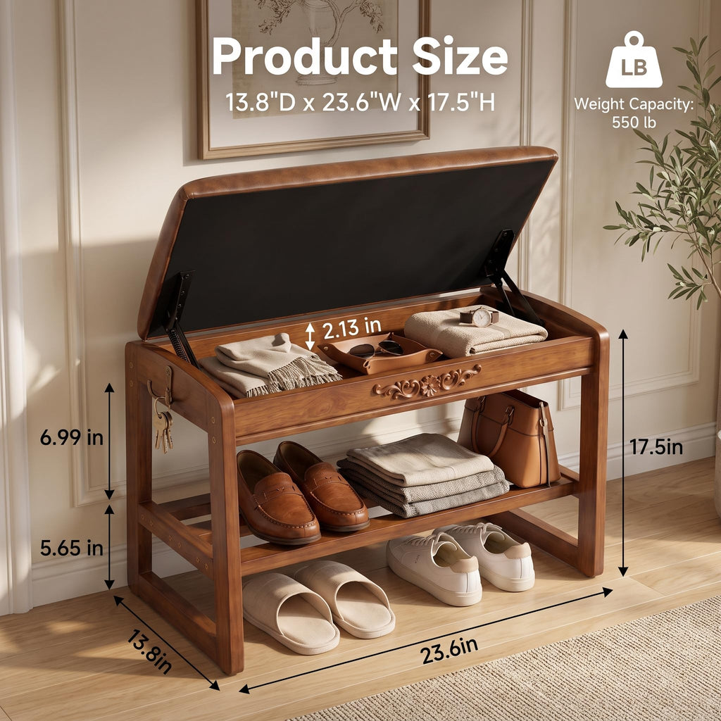 Shoe Rack Bench Solid Wood Shoe Storage Bench Entryway Shoe Bench 23.6''