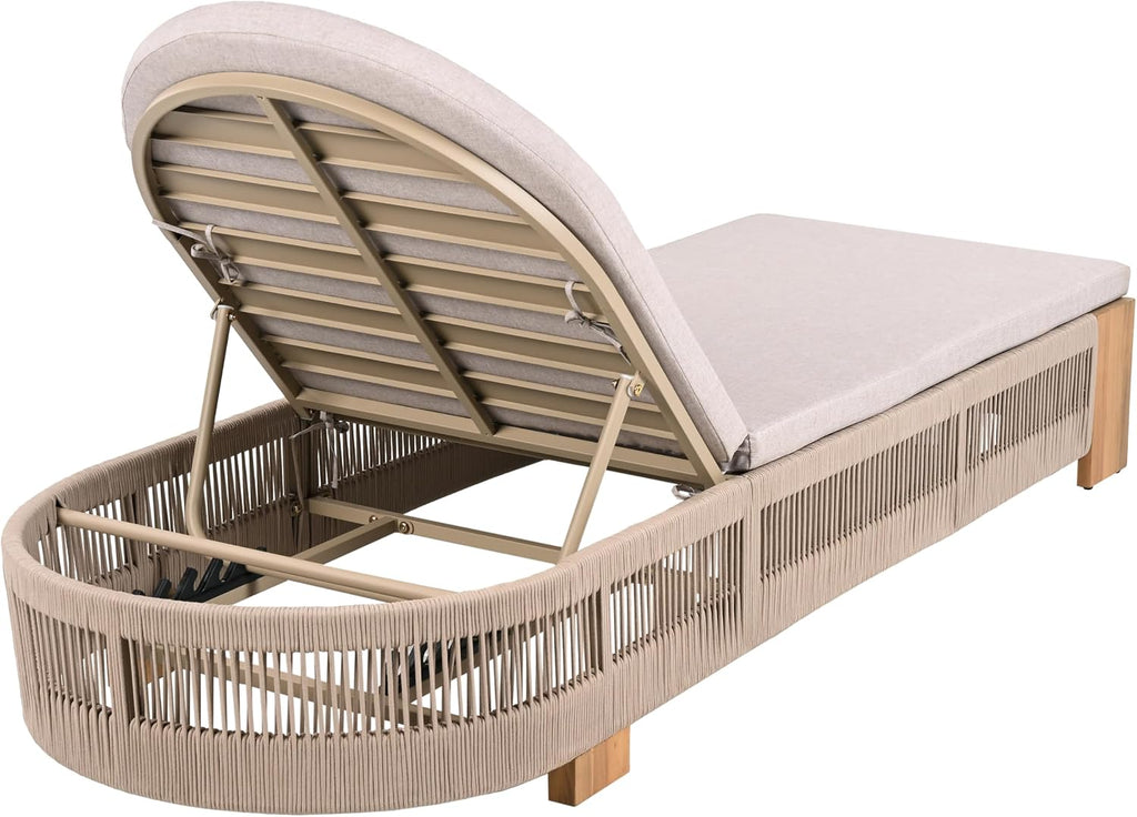 Patio Chaise Lounge Chair Set of 2, Patio Outdoor Acacia Wood Chaise Lounge with Cushions, Adjustable Backrest