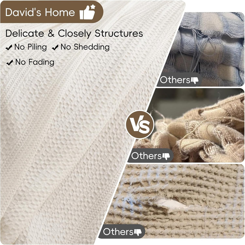Cozy Waffle Weave Throw Blanket, Ultra Soft Breathable Lightweight Skin-Friendly Throw for All Seasons, Elegant Room